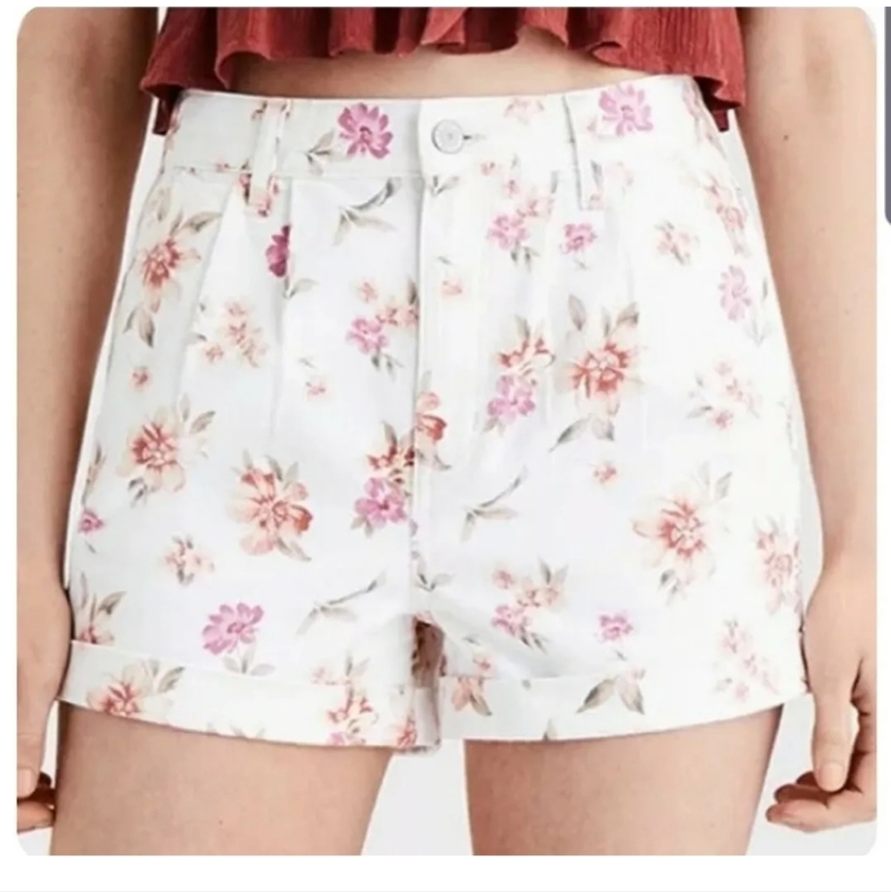 American‎ Eagle Delicate Floral Ivory High-Rise Mom Shorts 6
